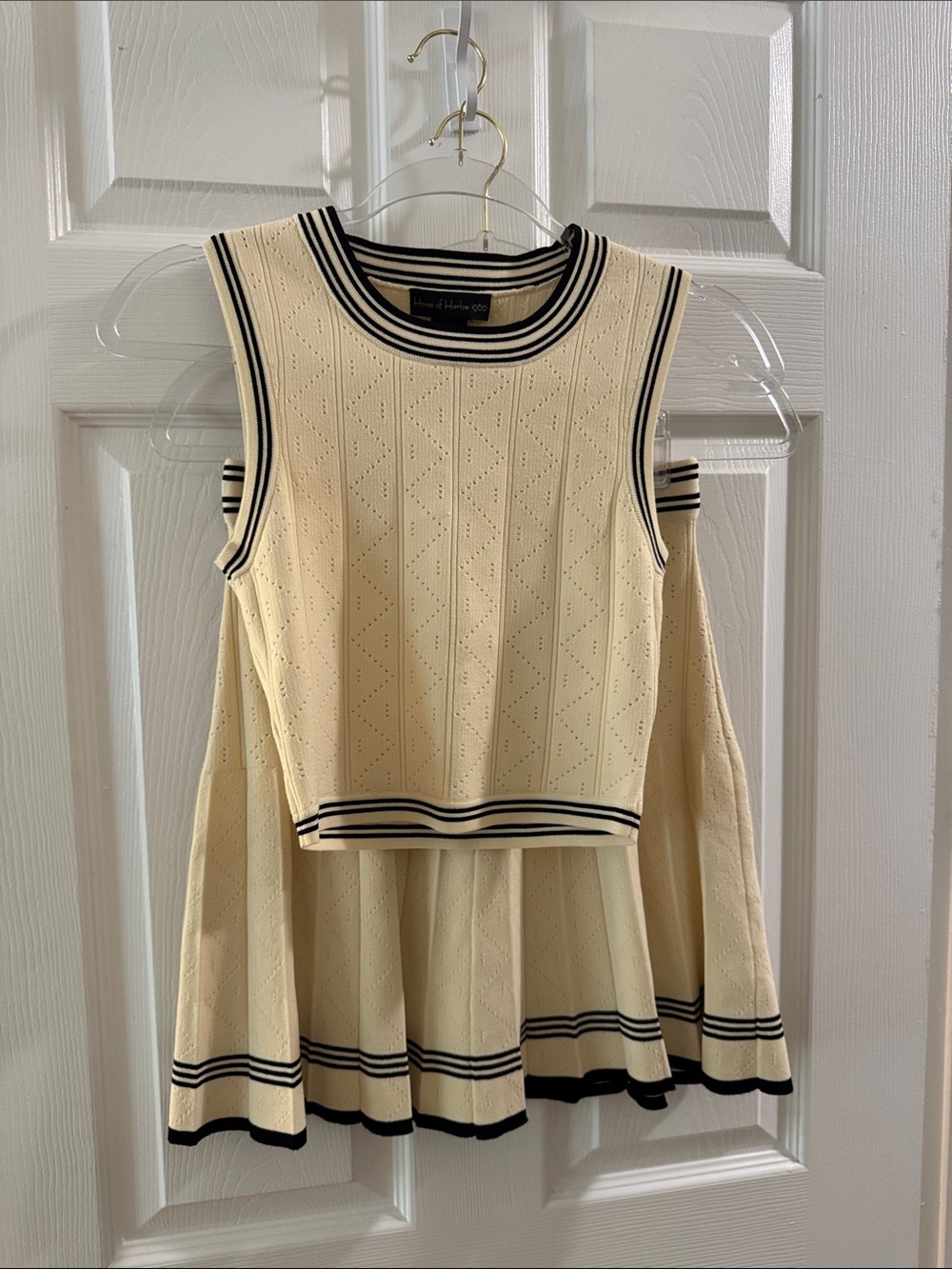 House of Harlow 1960 Ivory and Black Striped Knit Top and Skirt set